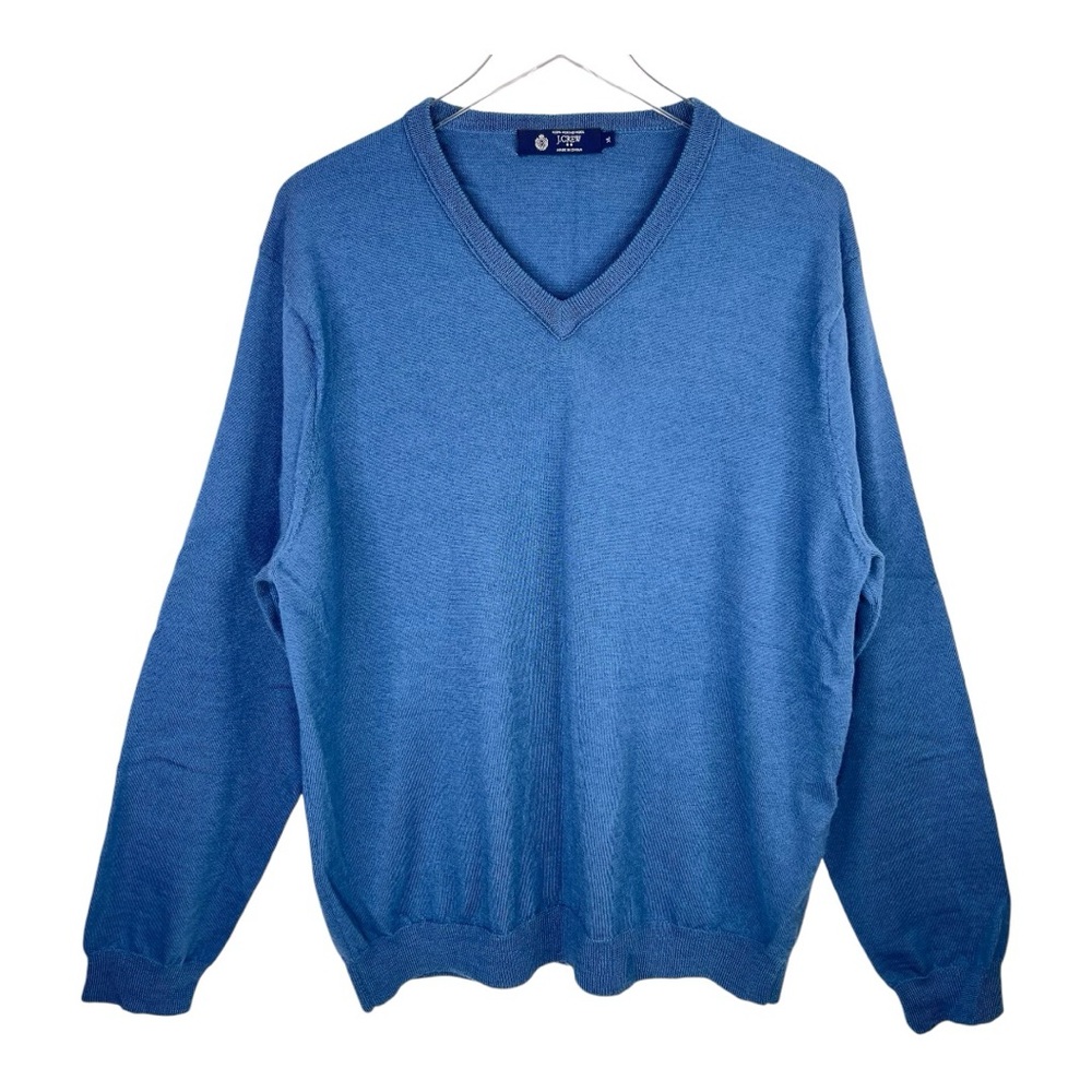 J. CREW Men’s Heather Blue 100% Merino Wool V-Neck Pullover Sweater XL